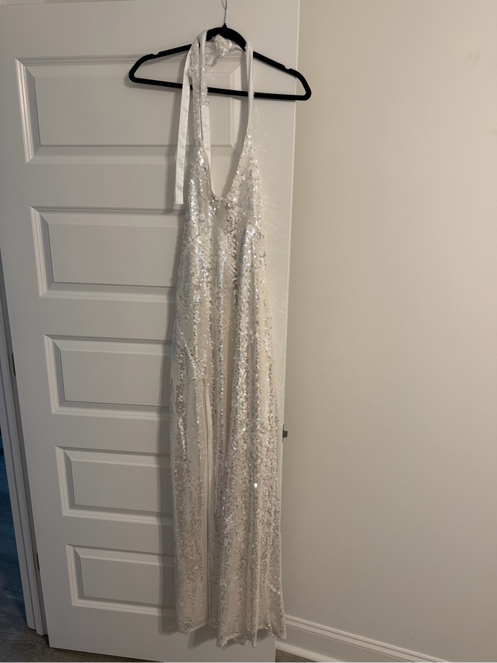 Halter Sequin Evening Gown in Ivory